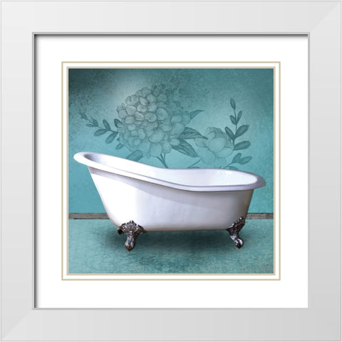 Aqua Tub White Modern Wood Framed Art Print with Double Matting by Brown, Victoria
