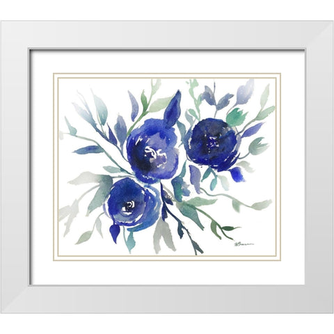 Blue Roses White Modern Wood Framed Art Print with Double Matting by Brown, Victoria