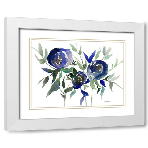 Blue Roses 2 White Modern Wood Framed Art Print with Double Matting by Brown, Victoria
