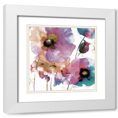 Pink Flowers 1 White Modern Wood Framed Art Print with Double Matting by Brown,Victoria