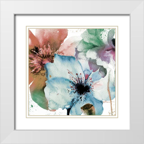 Pink Flowers 2 White Modern Wood Framed Art Print with Double Matting by Brown,Victoria