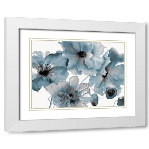 Blue Poppy Bouquet White Modern Wood Framed Art Print with Double Matting by Brown, Victoria