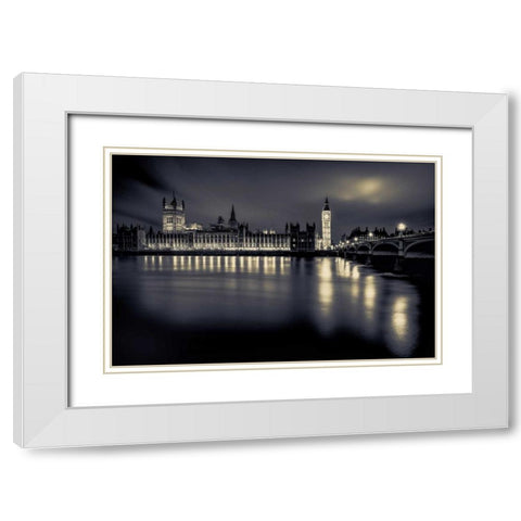 London Duotone Parliament White Modern Wood Framed Art Print with Double Matting by Brown,Victoria