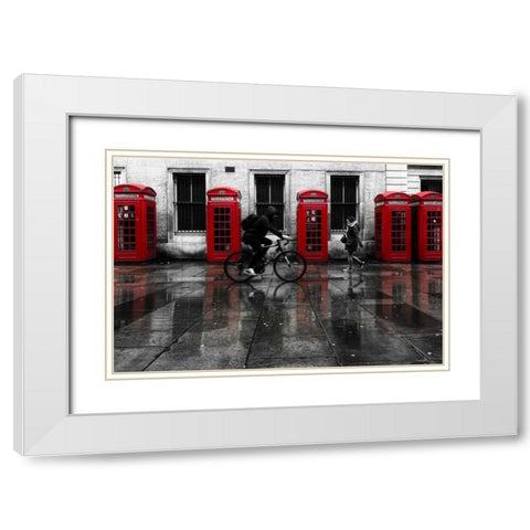 London Phone Booths People White Modern Wood Framed Art Print with Double Matting by Brown,Victoria