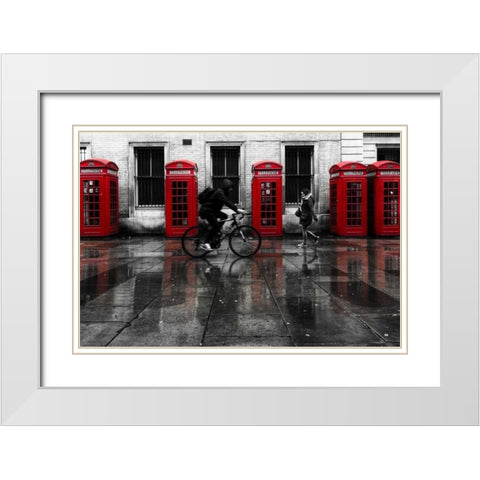 London Phone Booths People White Modern Wood Framed Art Print with Double Matting by Brown,Victoria