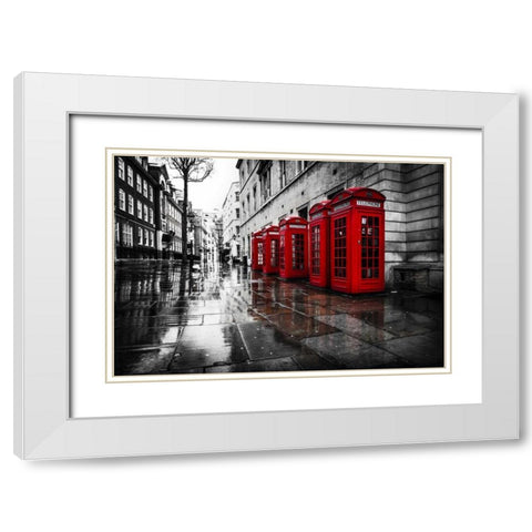London Phone Booths White Modern Wood Framed Art Print with Double Matting by Brown,Victoria