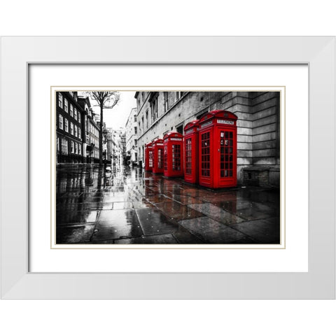 London Phone Booths White Modern Wood Framed Art Print with Double Matting by Brown,Victoria