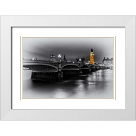 London Selective Bridge and Big Ben White Modern Wood Framed Art Print with Double Matting by Brown,Victoria