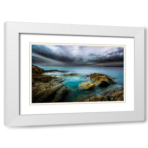 Golden Shores White Modern Wood Framed Art Print with Double Matting by Kostka, Vladimir
