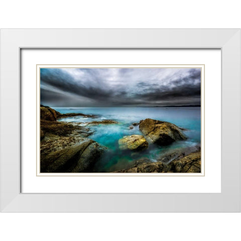 Golden Shores White Modern Wood Framed Art Print with Double Matting by Kostka, Vladimir