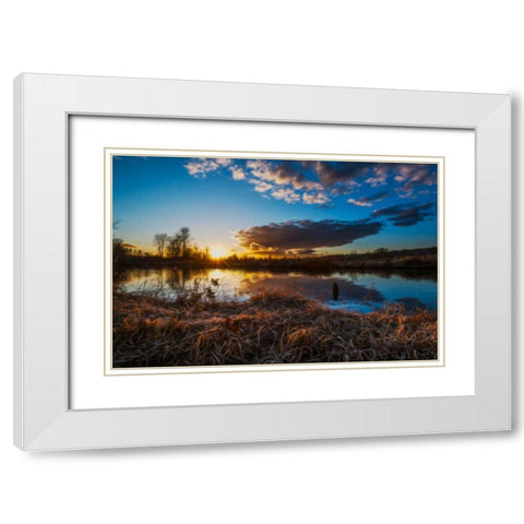 Sunset By The River 2 White Modern Wood Framed Art Print with Double Matting by Kostka, Vladimir