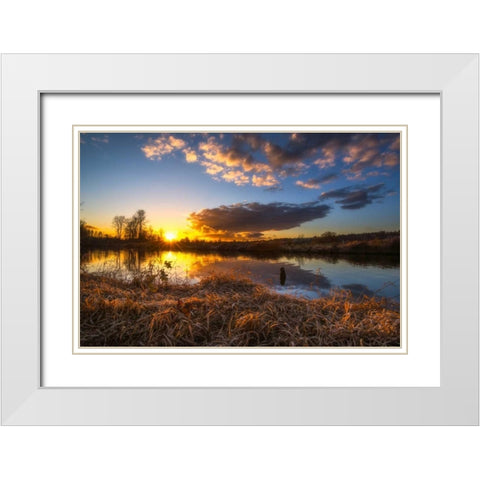 Sunset By The River 1 White Modern Wood Framed Art Print with Double Matting by Kostka, Vladimir
