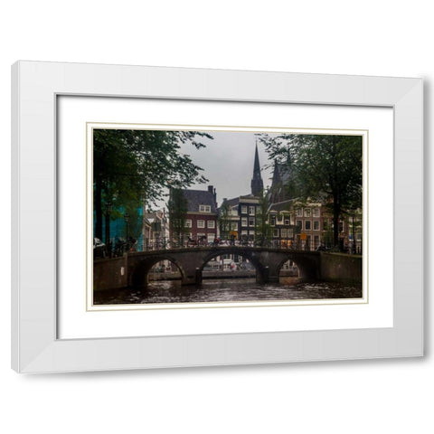 Amsterdam Bridge White Modern Wood Framed Art Print with Double Matting by Kostka, Vladimir