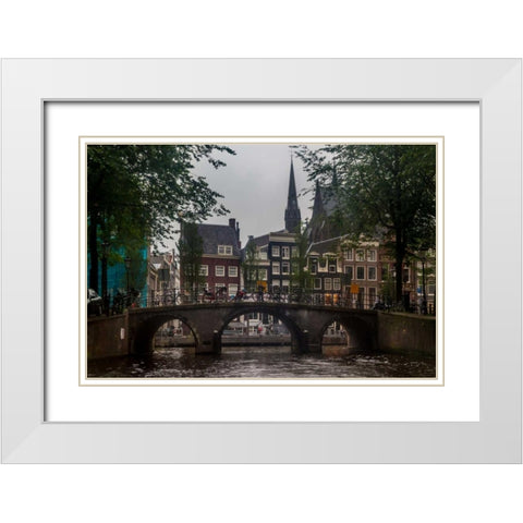 Amsterdam Bridge White Modern Wood Framed Art Print with Double Matting by Kostka, Vladimir