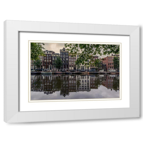 Amsterdam Reflections White Modern Wood Framed Art Print with Double Matting by Kostka, Vladimir