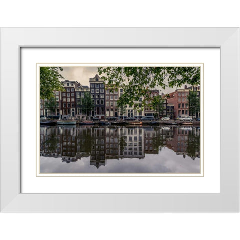 Amsterdam Reflections White Modern Wood Framed Art Print with Double Matting by Kostka, Vladimir