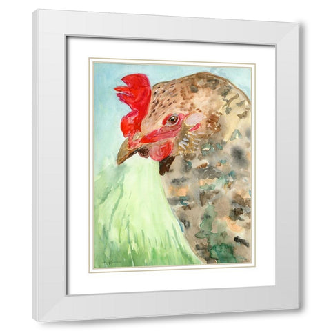 Watercolor Rooster White Modern Wood Framed Art Print with Double Matting by Barski, Karen