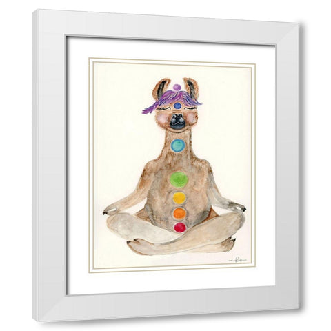 Meditating Llama White Modern Wood Framed Art Print with Double Matting by Barski, Karen