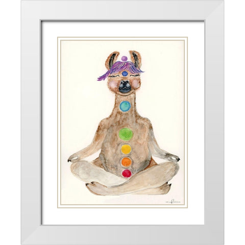 Meditating Llama White Modern Wood Framed Art Print with Double Matting by Barski, Karen