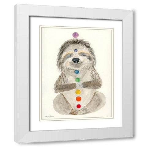 Meditating Sloth 1 White Modern Wood Framed Art Print with Double Matting by Barski, Karen
