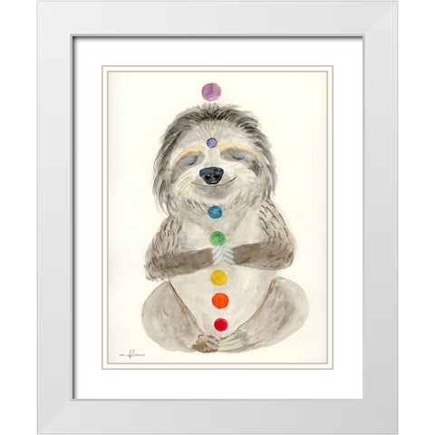 Meditating Sloth 1 White Modern Wood Framed Art Print with Double Matting by Barski, Karen