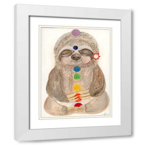 Meditating Sloth 2 White Modern Wood Framed Art Print with Double Matting by Barski, Karen