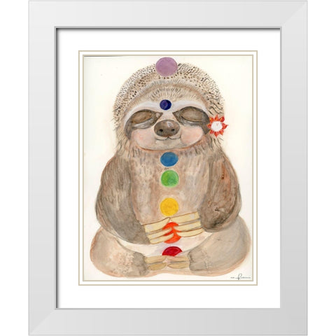 Meditating Sloth 2 White Modern Wood Framed Art Print with Double Matting by Barski, Karen