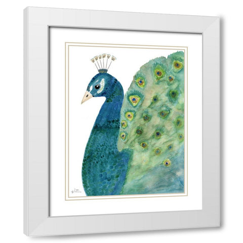 Peacock In Light White Modern Wood Framed Art Print with Double Matting by Barski, Karen