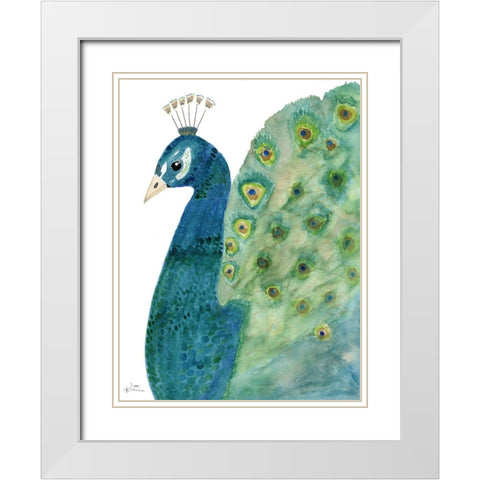 Peacock In Light White Modern Wood Framed Art Print with Double Matting by Barski, Karen