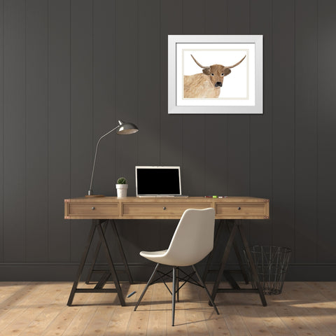 Steer Head 1 White Modern Wood Framed Art Print with Double Matting by Barski, Karen