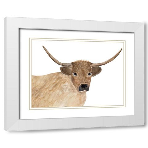 Steer Head 1 White Modern Wood Framed Art Print with Double Matting by Barski, Karen