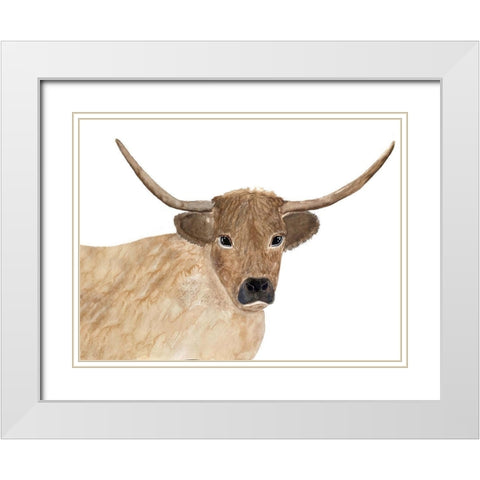 Steer Head 1 White Modern Wood Framed Art Print with Double Matting by Barski, Karen