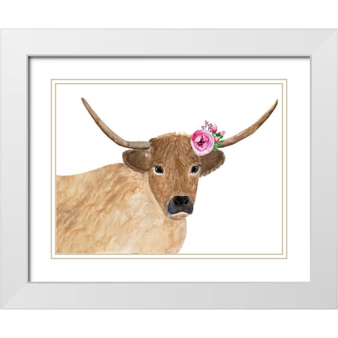 Steer Head Flower White Modern Wood Framed Art Print with Double Matting by Barski, Karen