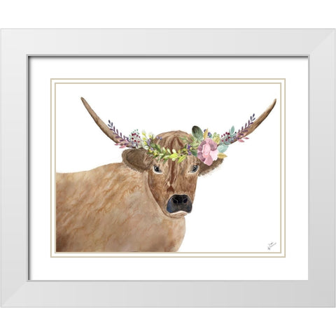 Steer Head Garland White Modern Wood Framed Art Print with Double Matting by Barski, Karen