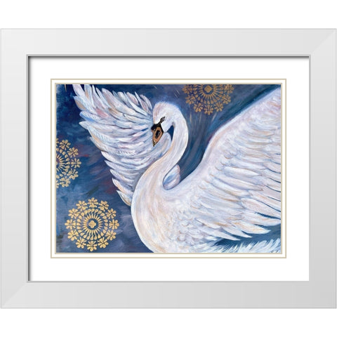 Swan With Gold Mandala White Modern Wood Framed Art Print with Double Matting by Barski, Karen