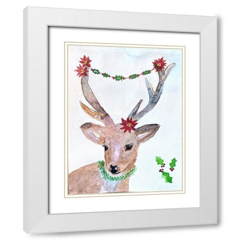 Xmas Deer White Modern Wood Framed Art Print with Double Matting by Barski, Karen