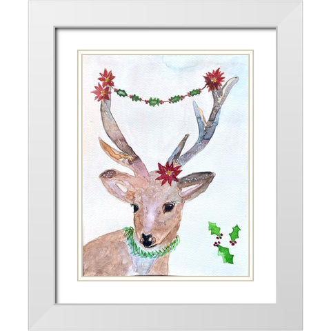 Xmas Deer White Modern Wood Framed Art Print with Double Matting by Barski, Karen