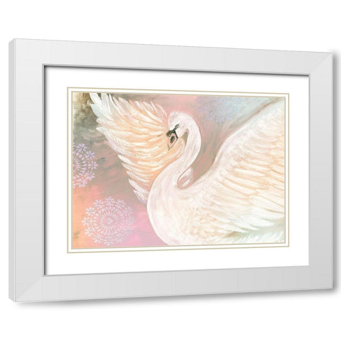 Pastel Swan With Mandala White Modern Wood Framed Art Print with Double Matting by Barski, Karen