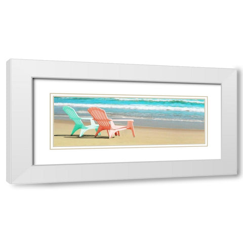 Bright Adirondak Chairs on the beach White Modern Wood Framed Art Print with Double Matting by Foschino, Suzanne