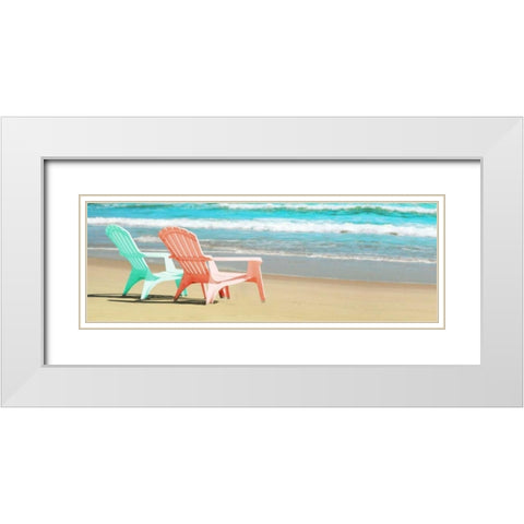 Bright Adirondak Chairs on the beach White Modern Wood Framed Art Print with Double Matting by Foschino, Suzanne