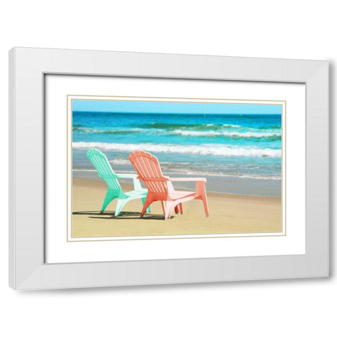 Adirondak Chairs on the beach White Modern Wood Framed Art Print with Double Matting by Foschino, Suzanne