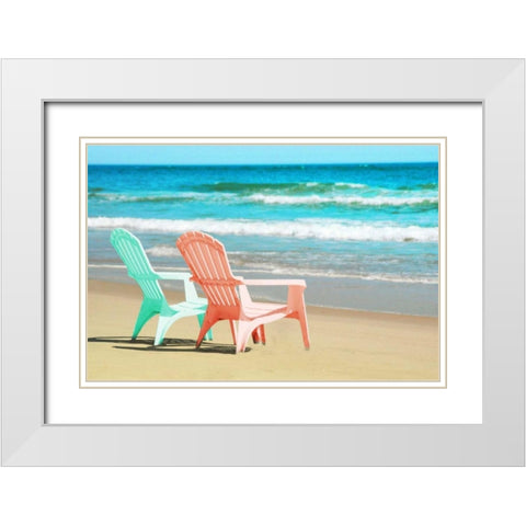 Adirondak Chairs on the beach White Modern Wood Framed Art Print with Double Matting by Foschino, Suzanne
