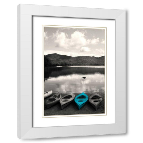 Kayaks Teal White Modern Wood Framed Art Print with Double Matting by Foschino, Suzanne