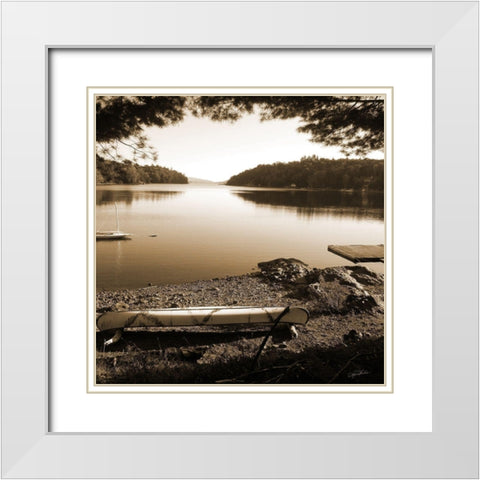 Canoe on Shore sepia White Modern Wood Framed Art Print with Double Matting by Foschino, Suzanne