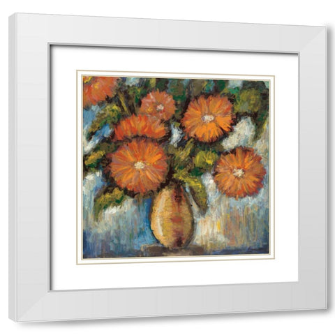 Orange Poppies I White Modern Wood Framed Art Print with Double Matting by Tina