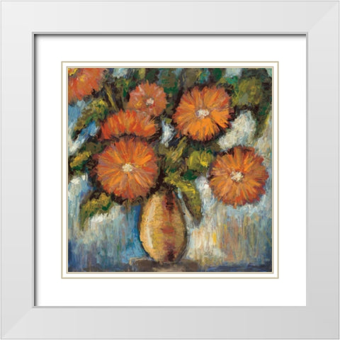 Orange Poppies I White Modern Wood Framed Art Print with Double Matting by Tina
