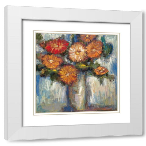 Orange Poppies II White Modern Wood Framed Art Print with Double Matting by Tina