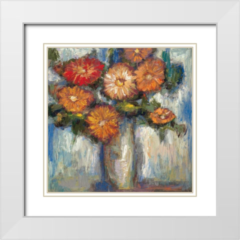 Orange Poppies II White Modern Wood Framed Art Print with Double Matting by Tina