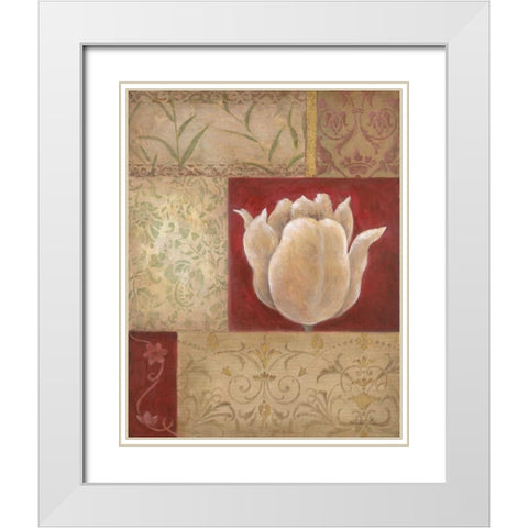 Patchwork Tulip White Modern Wood Framed Art Print with Double Matting by Tava Studios