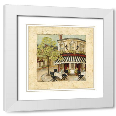 Corner Cafe II White Modern Wood Framed Art Print with Double Matting by Olson, Charlene